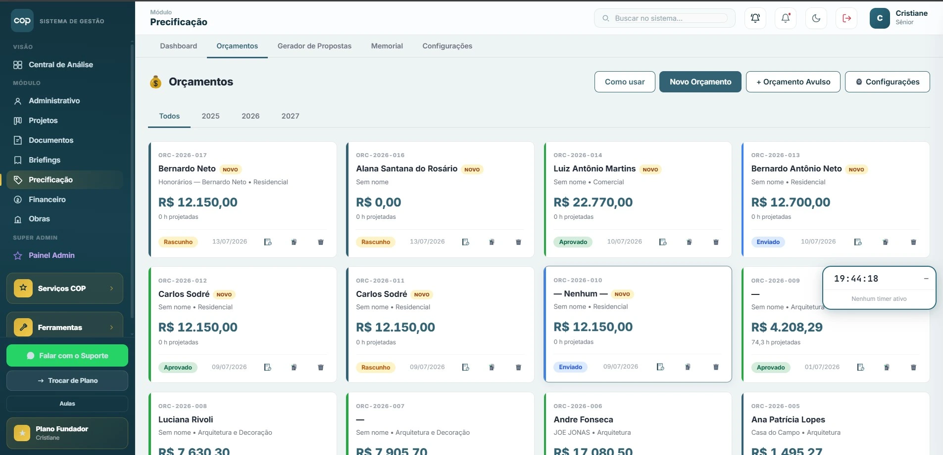 Precificação de projetos com custos reais